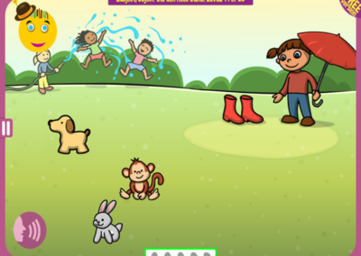 Level 14 of 20: The dog was showered by the monkey and showered the bunny. Which animals are wet?