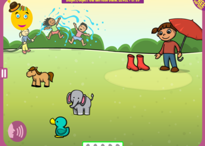 Level 7 of 20: The horse showered the elephant and was showered by the duck. Which animals are wet?